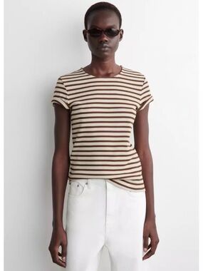 COS Brown and Cream Striped Short-Sleeve Tee
